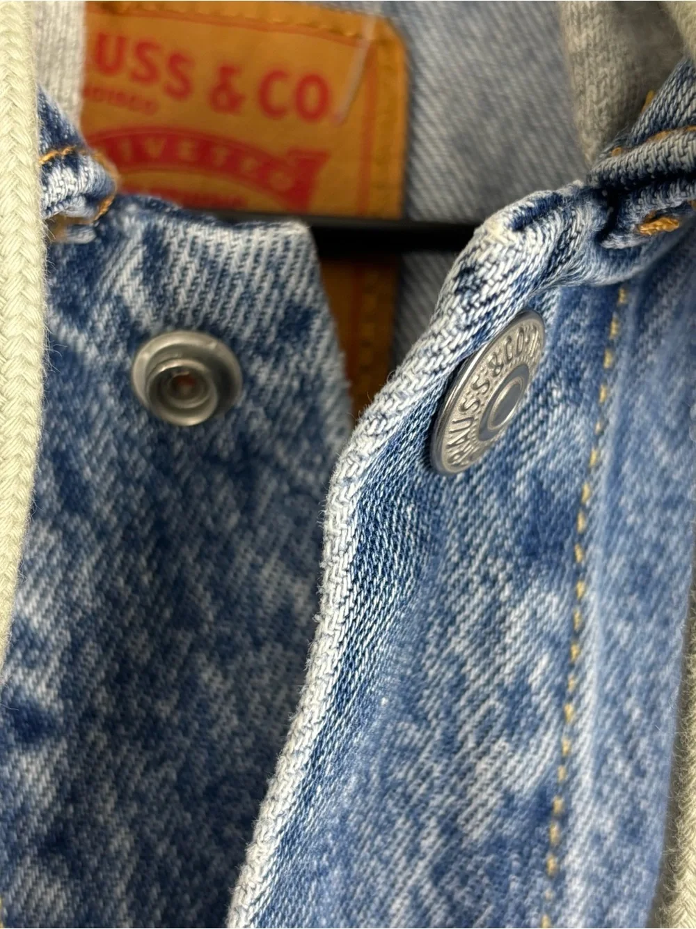Levi’s Jacket Mens Medium Blue Hybrid Hoodie Trucker Jean Denim Gray Fleece